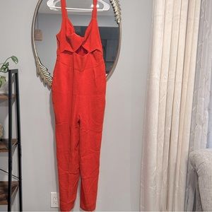 Endless Rose Orange Soft Touch Plisse Twist Jumpsuit